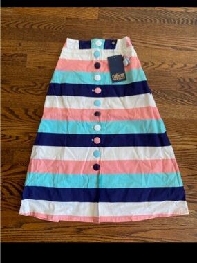 Collectif Vintage London Camilla Pastel Stripes Button Front A Line Skirt